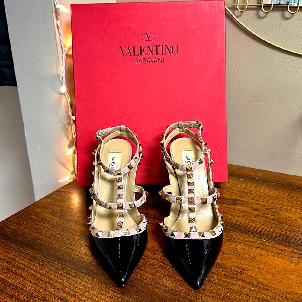 Valentino Garavani Rockstud T-Strap Pointed Toe Pump